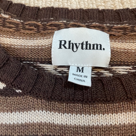 Rhythm Mens Pullover Knit Sweater Size Medium Brown Tan - Picture 2 of 6
